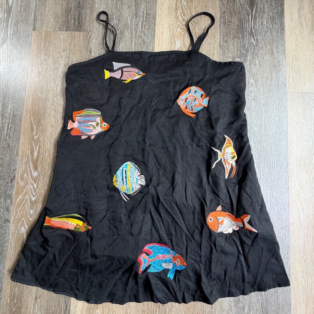 Unbranded Fish Patch Cami Tank Top Womens Medium Black Embroidered Tropical Sea